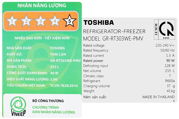 Tủ Lạnh Toshiba Inverter 233 Lít GR-RT303WE-PMV(52)